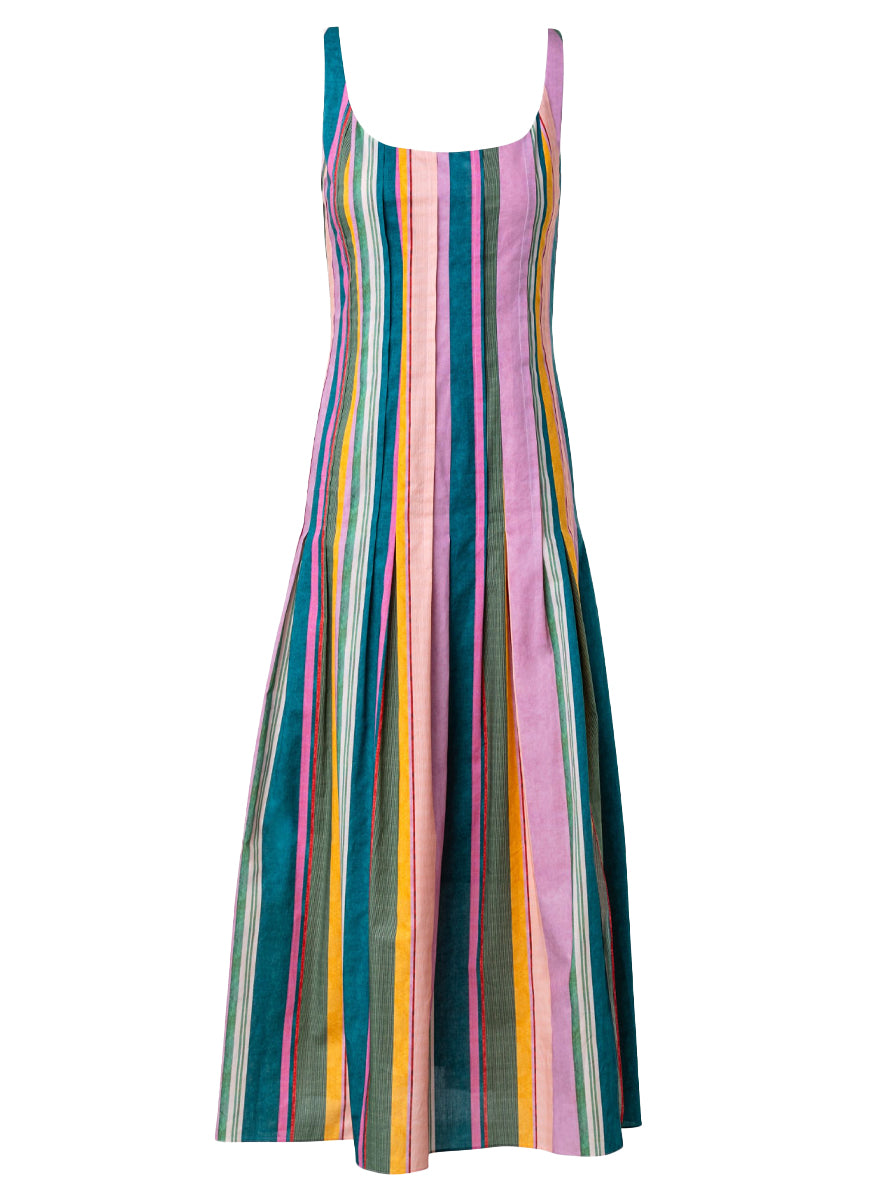 Sleeveless Parasol Stripe Midi Dress
