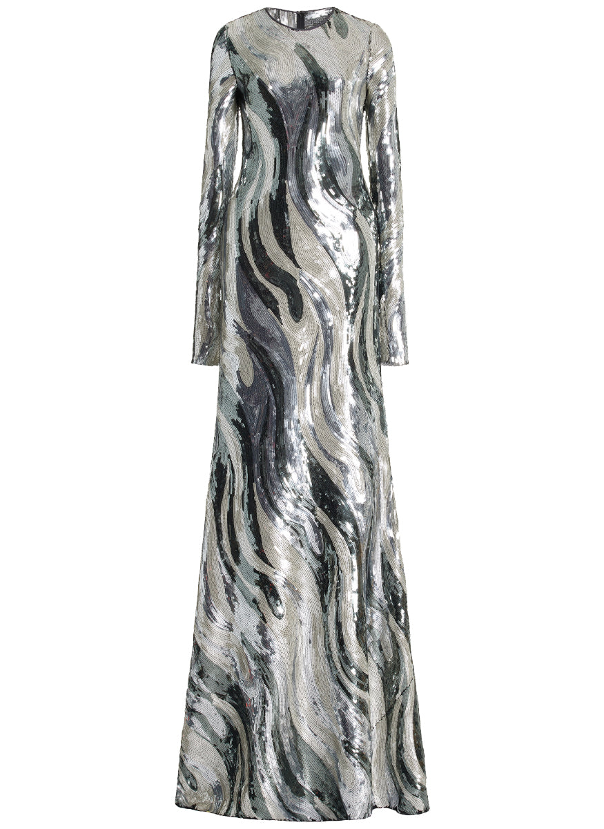 Swirly Sequin Long Gown