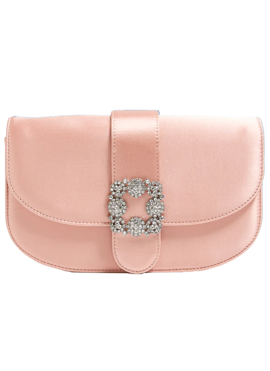 The Babe Satin Clutch with Crystal in Champagne