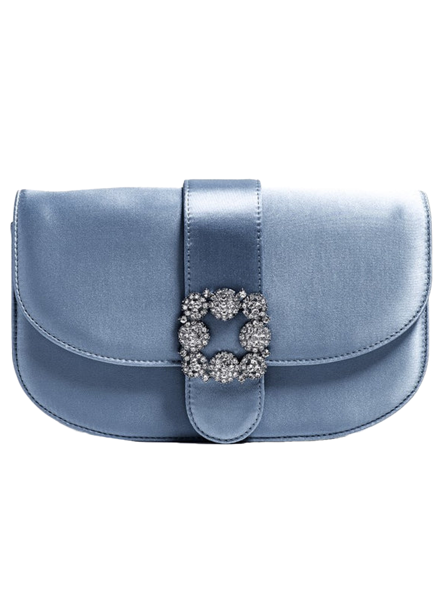 The Babe Satin Clutch with Crystal in Heritage Blue