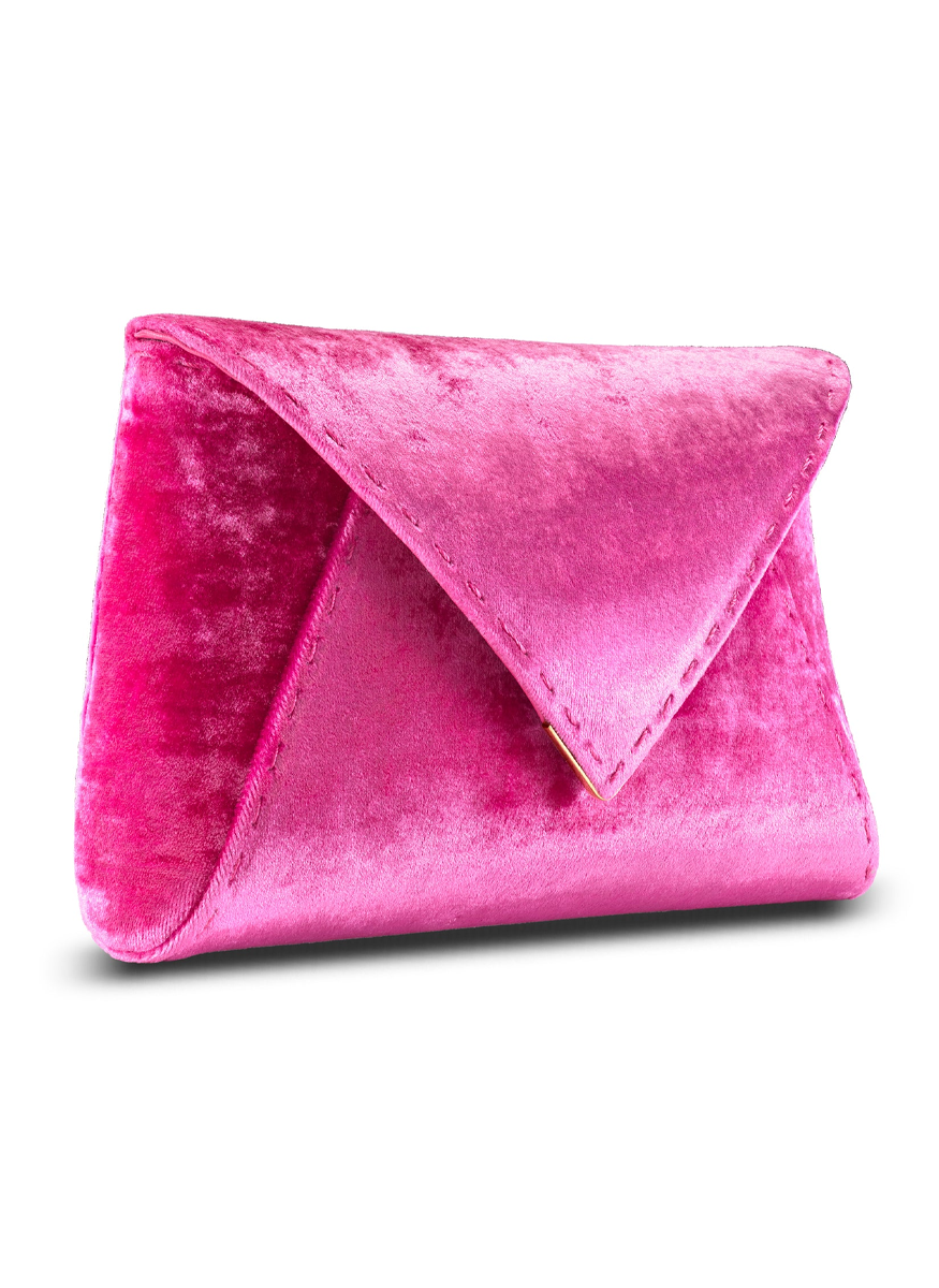 Lee Small Satin Clutch with Gold Chain in Fuschia