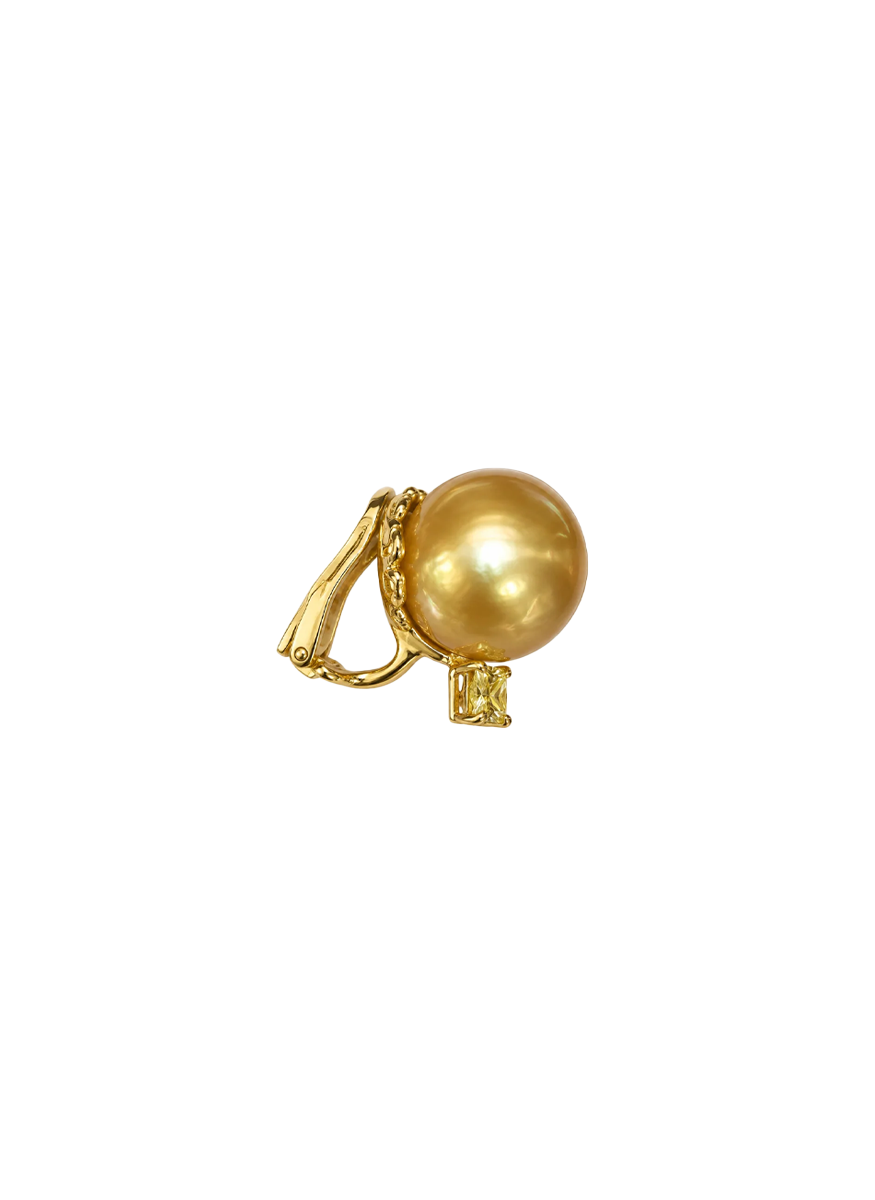 Golden South Sea Pearl and Yellow Diamond Earclips