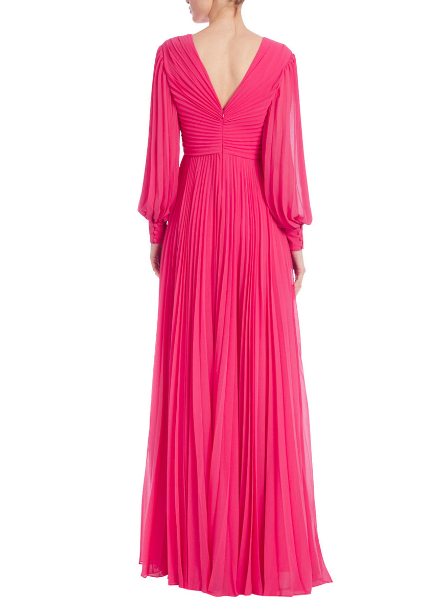 Deep V-Neck Gown With Sleeves