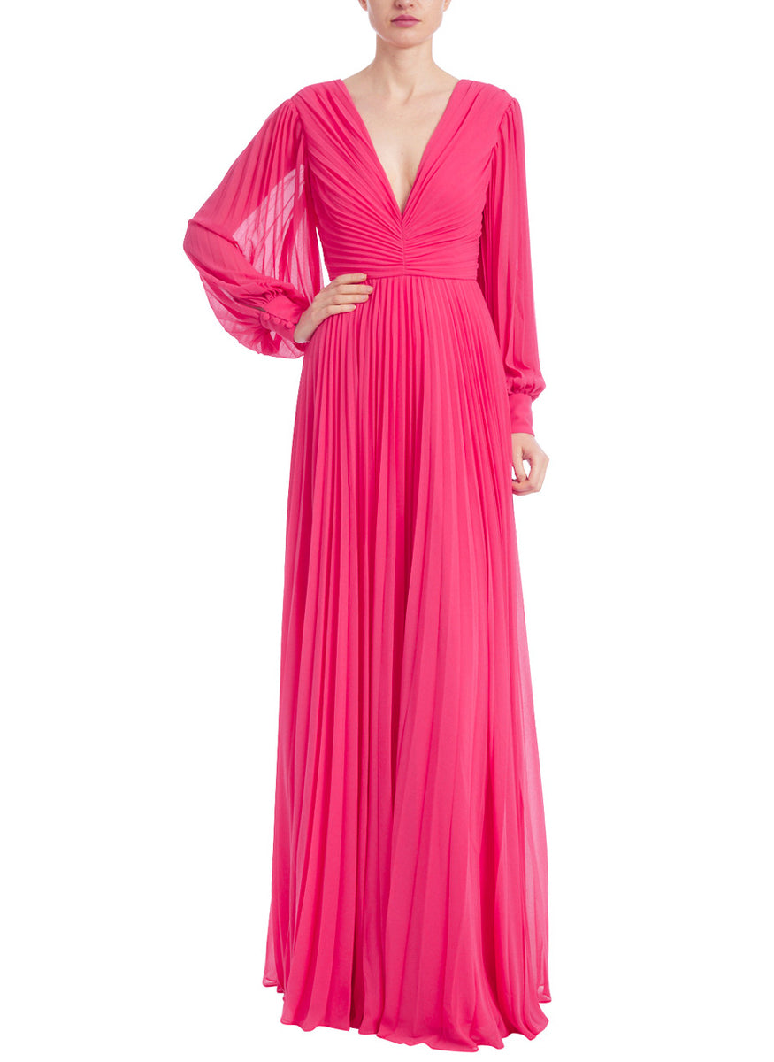 Deep V-Neck Gown With Sleeves - Badgley Mischka