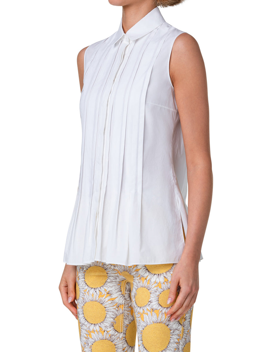 Sleeveless Tuck Detail Cotton Top - Akris Punto