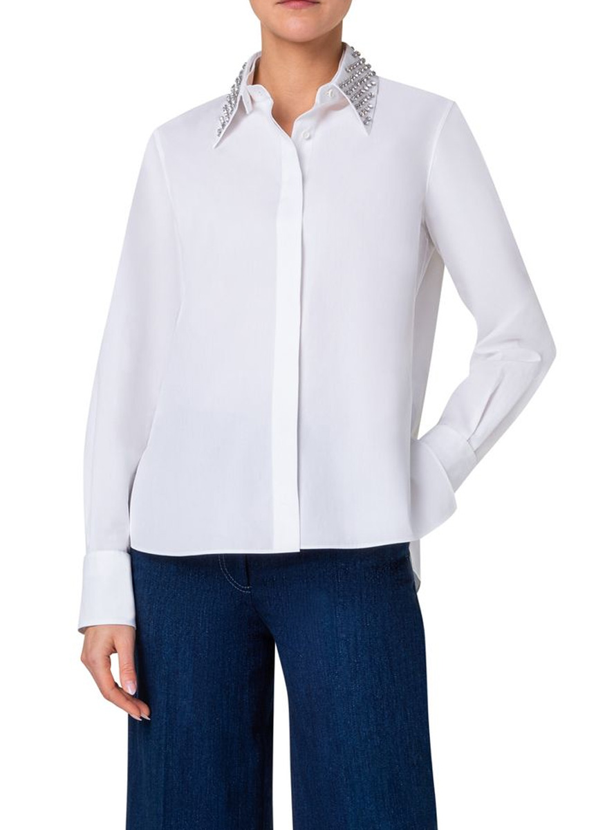 Cotton Poplin Shirt with Diamonds