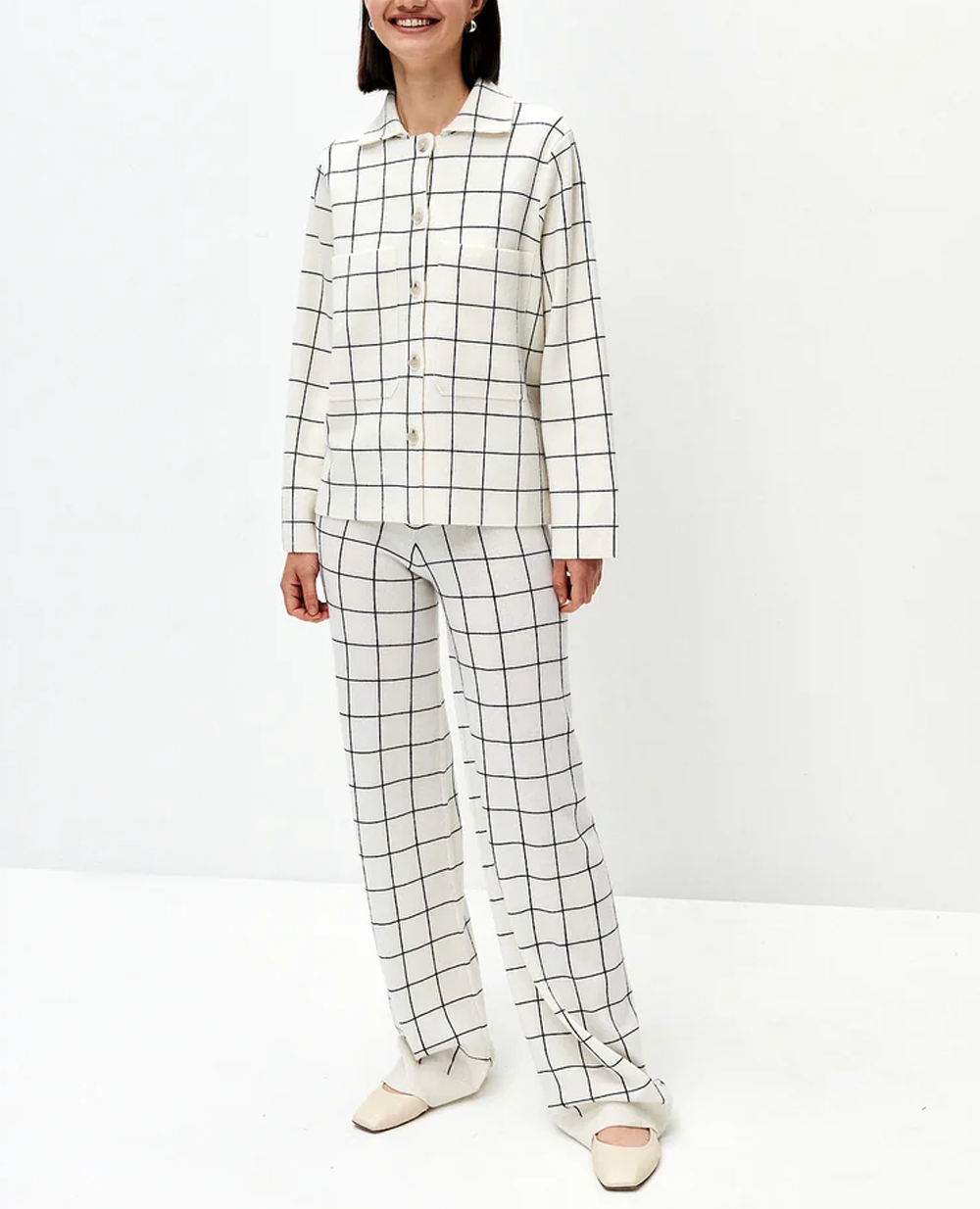Plaid Cashmere Blend Sweater Jacket - Allude