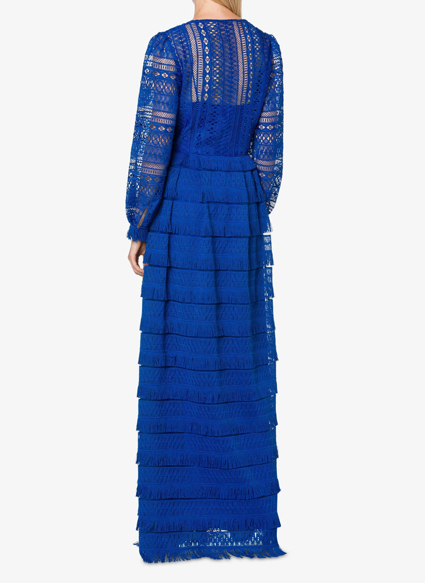 Fringe Macrame Maxi Dress - Alberta Ferretti