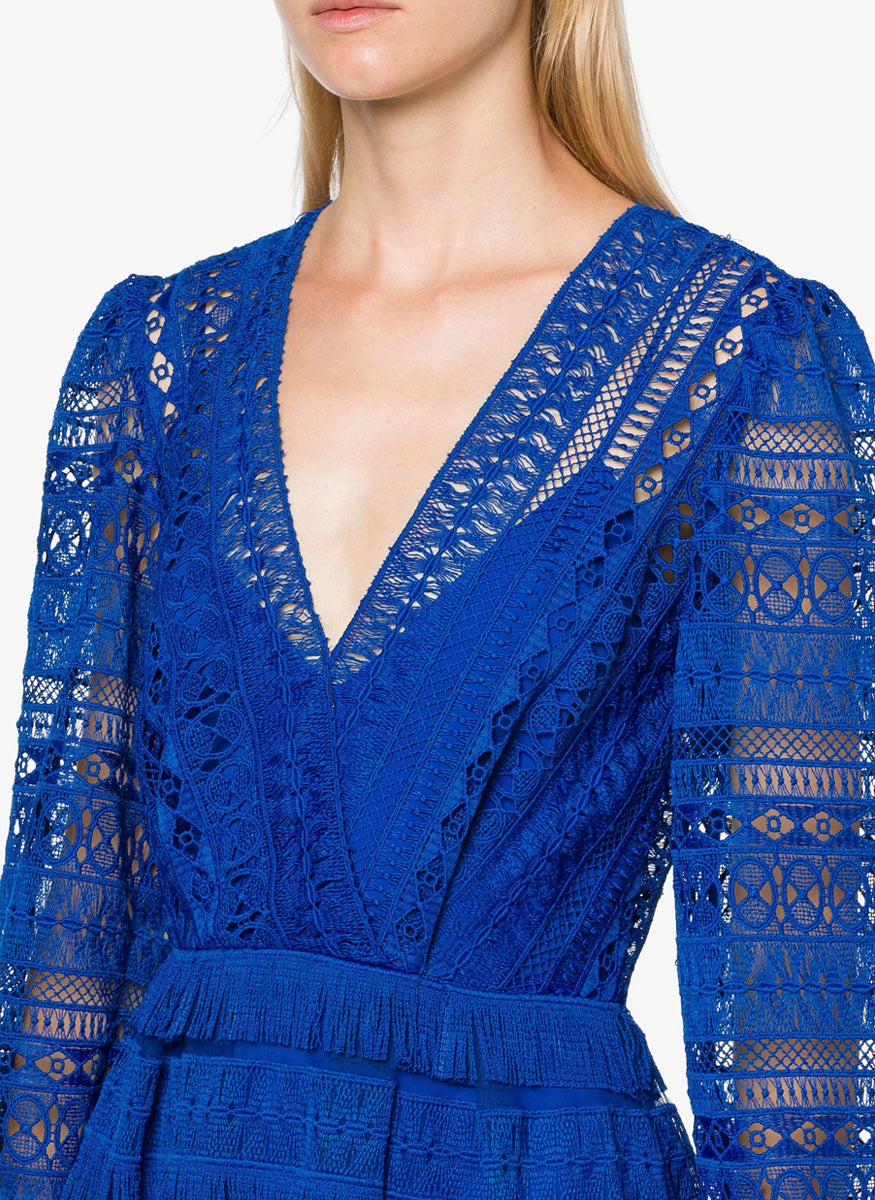 Fringe Macrame Maxi Dress - Alberta Ferretti