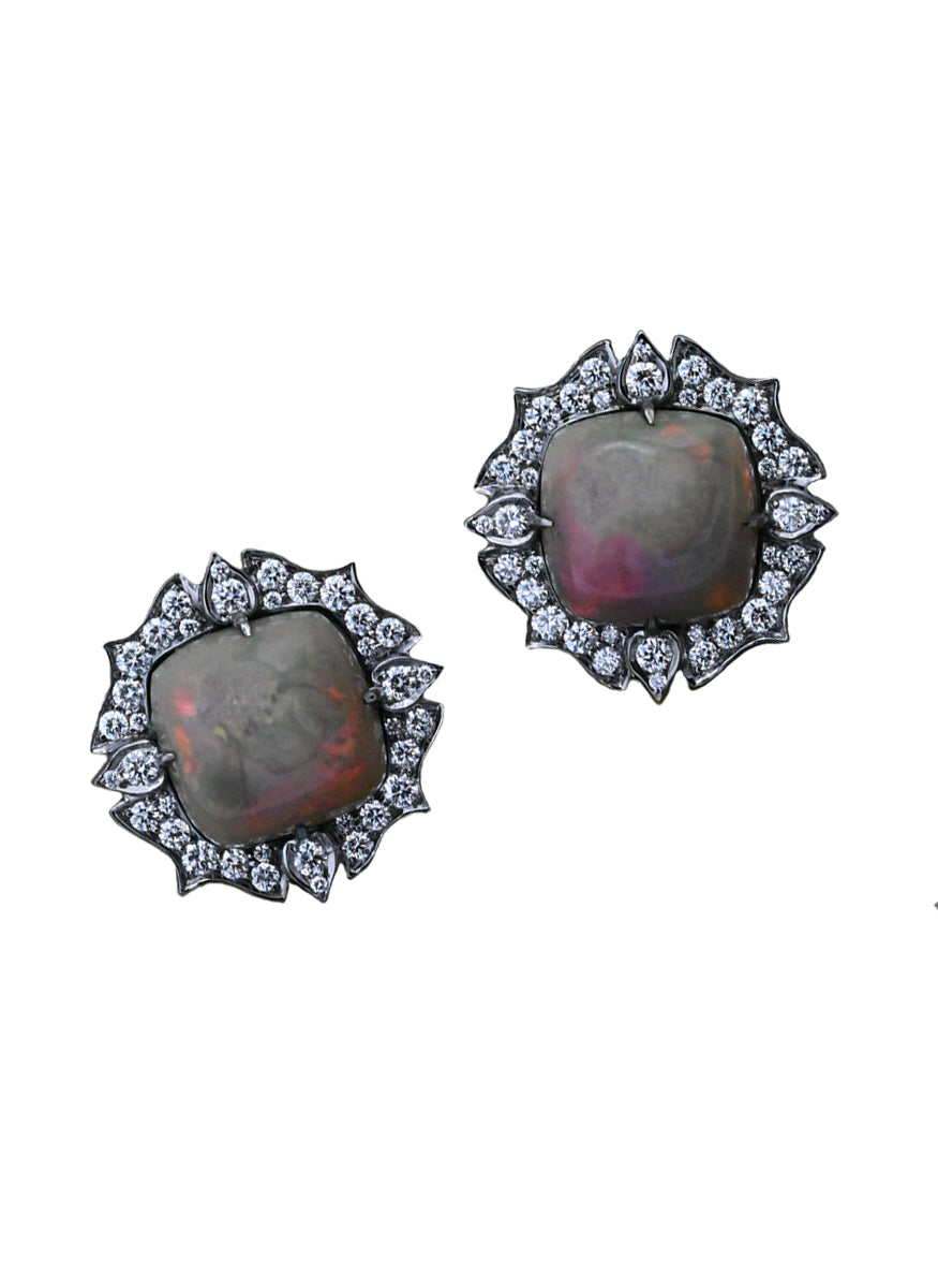 Opal Button Earrings