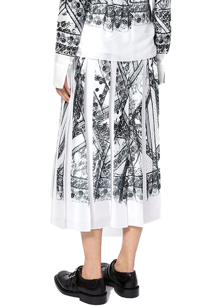 Timea Patchwork Lace-Print Pleated Midi Skirt - Erdem