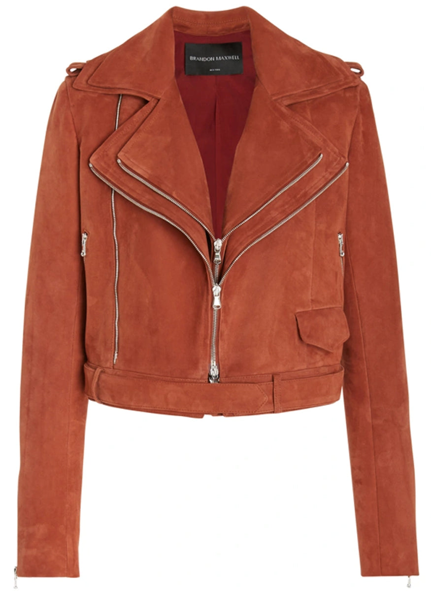 Double Layer Moto Jacket in Caramel Suede - Brandon Maxwell