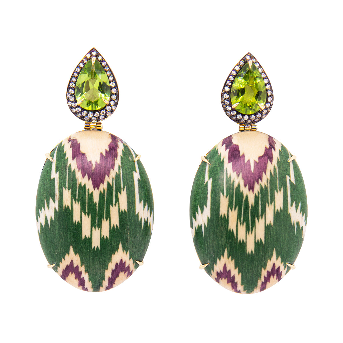 “Silk Road” Ikat Marquetry Earrings, Green