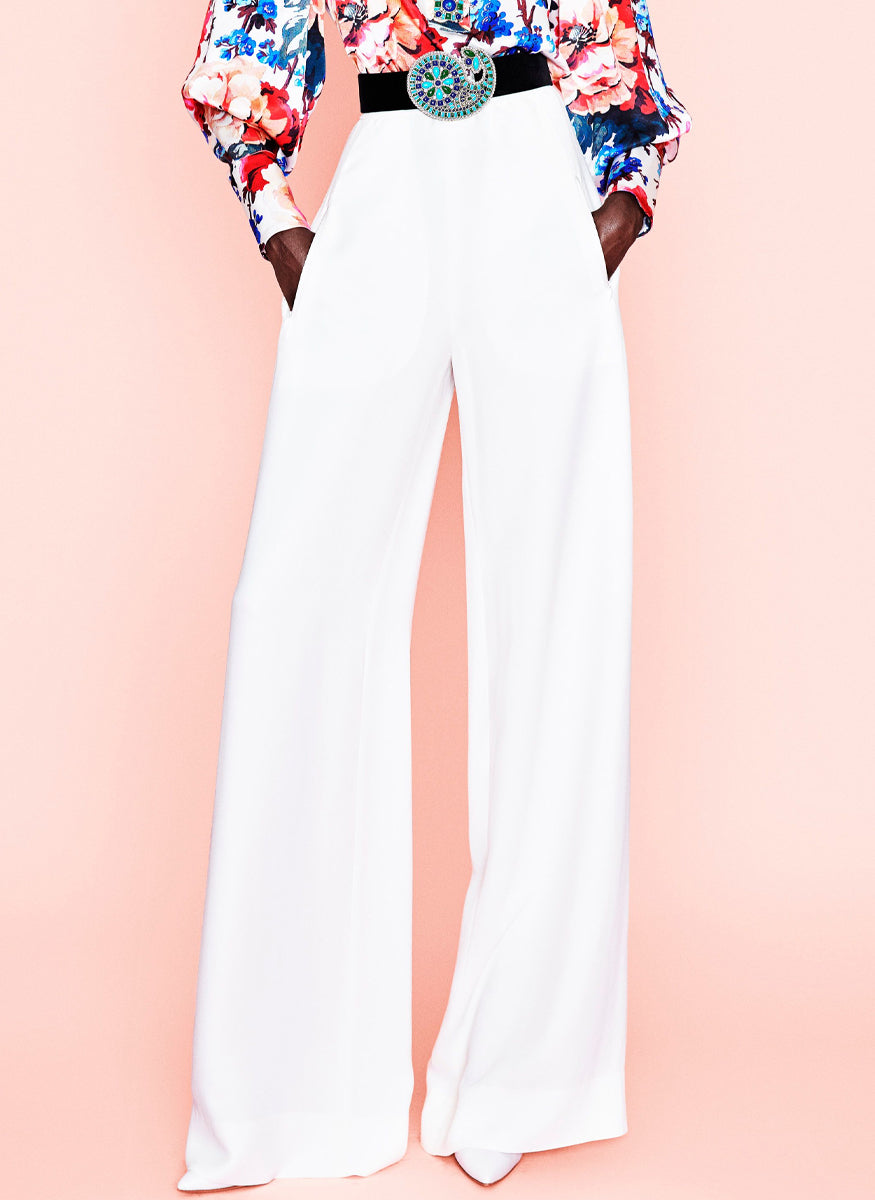 Wide Leg Crepe Pant in Off-White