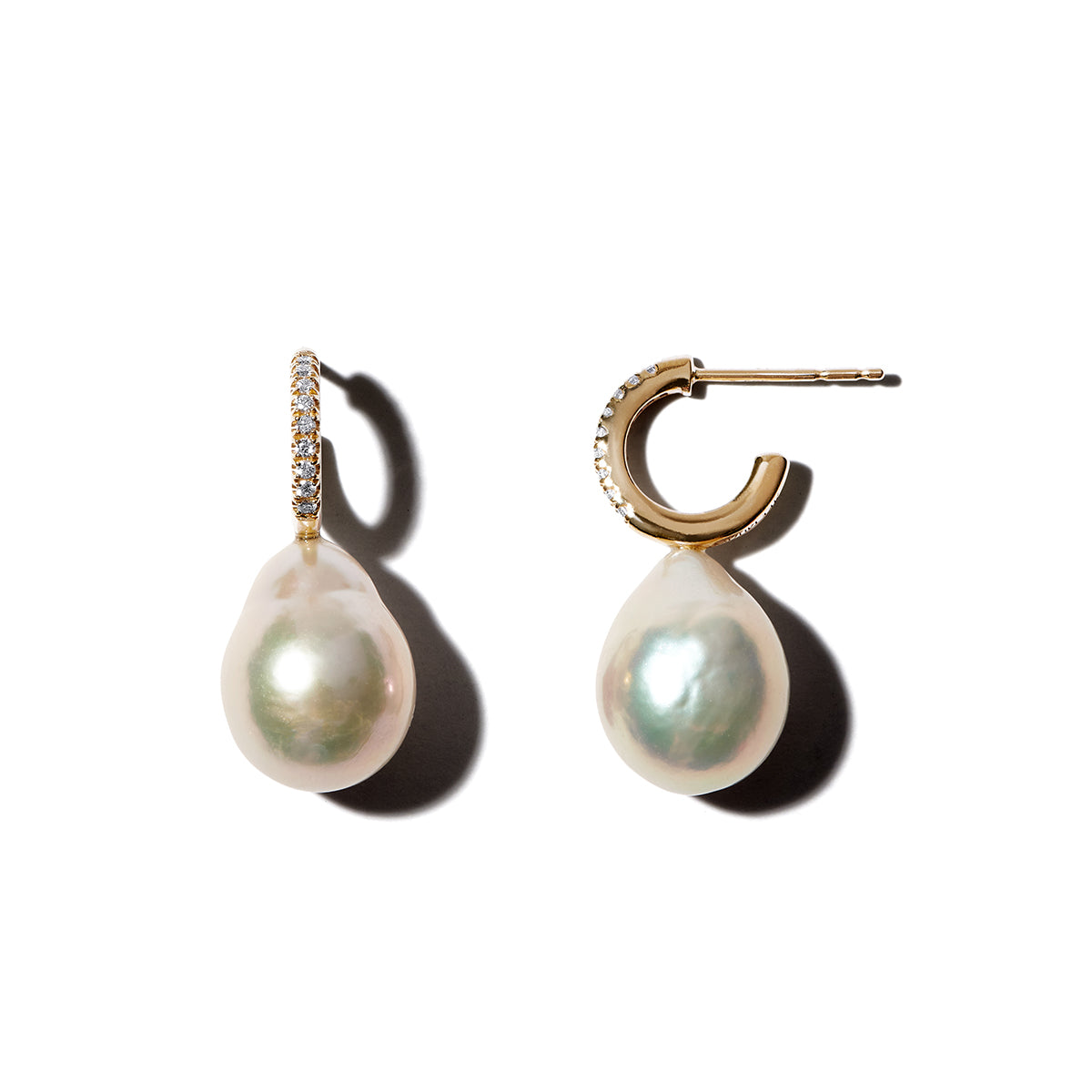 Diamond Hoops with Pearl Drop Earrings