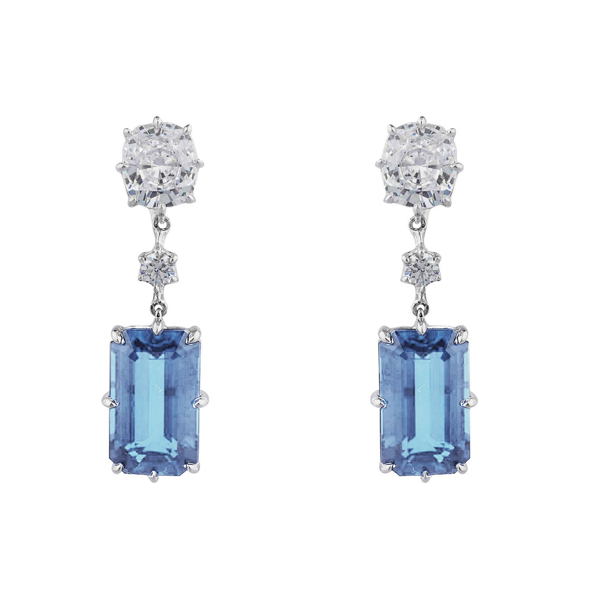 Emerald-Cut Aqua Drop Earrings