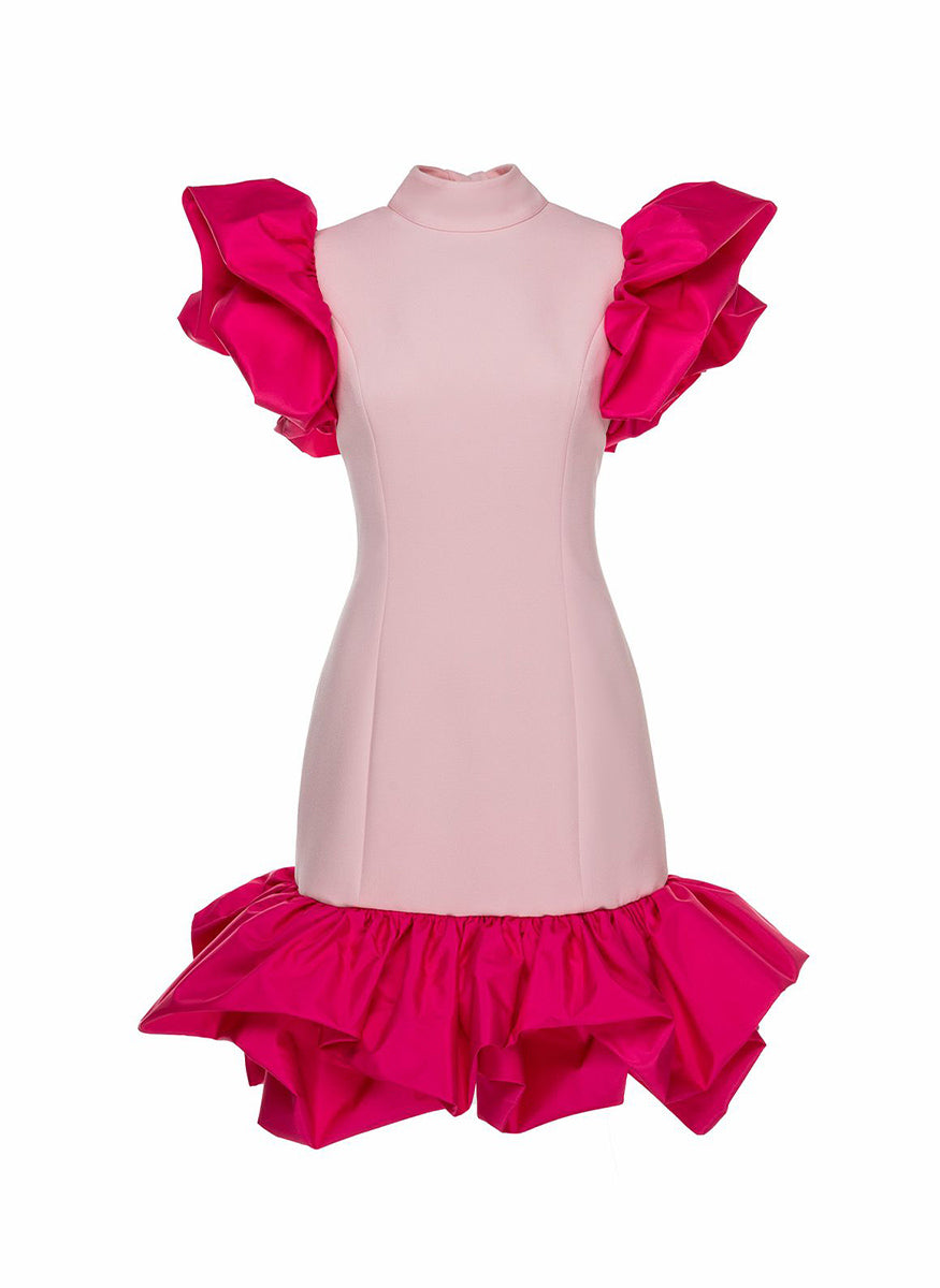 Pink Crepe Silk Wool Cocktail Dress