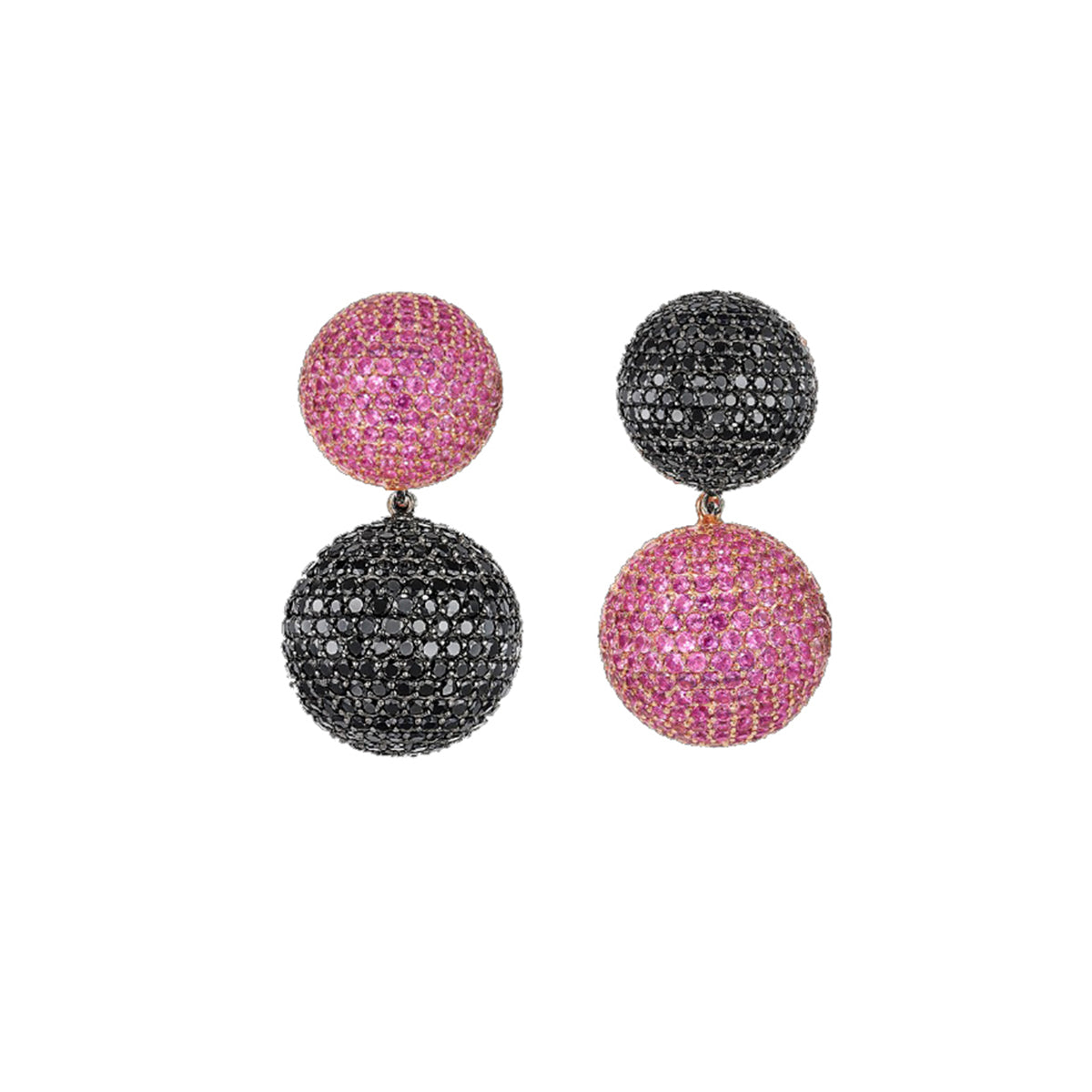 “Black Pink Bauble” Earrings