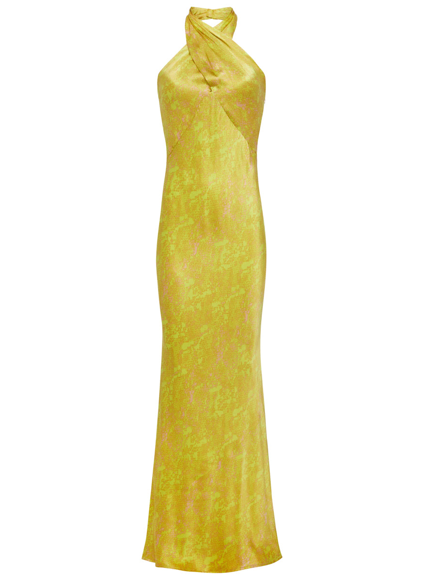 Estee Twist Maxi Dress in Lemon Yellow Python
