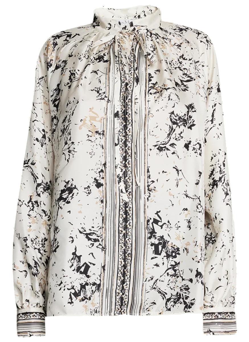 Ardenne Floral Print Silk Twill Blouse in Ivory