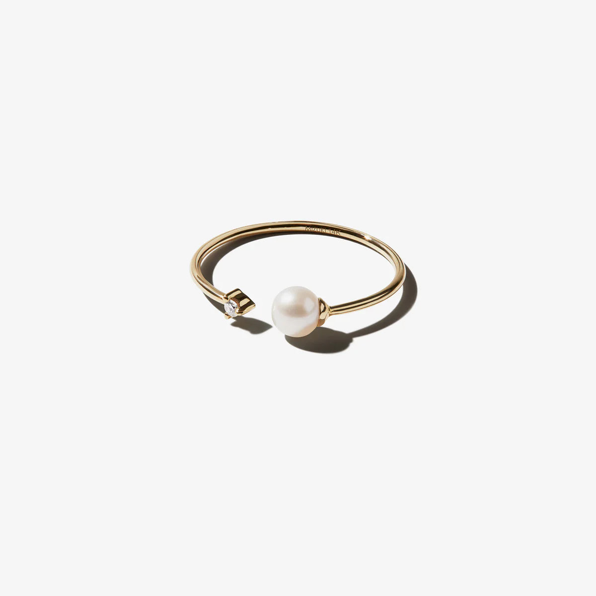 Small Pearl and Diamond Open Ring