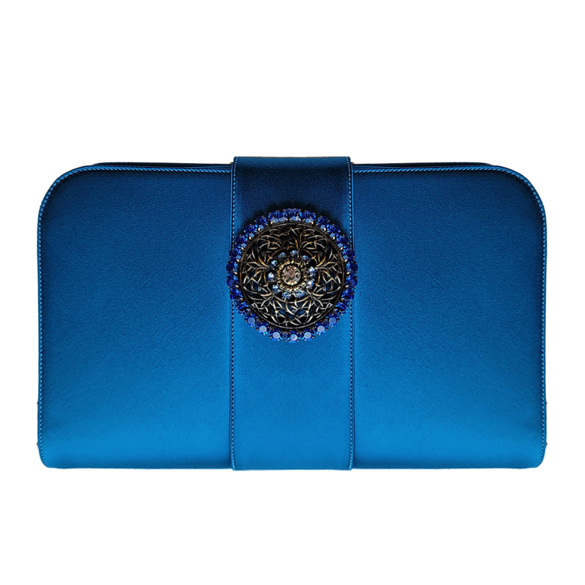 Bella Satin Clutch with Crystal in Blue