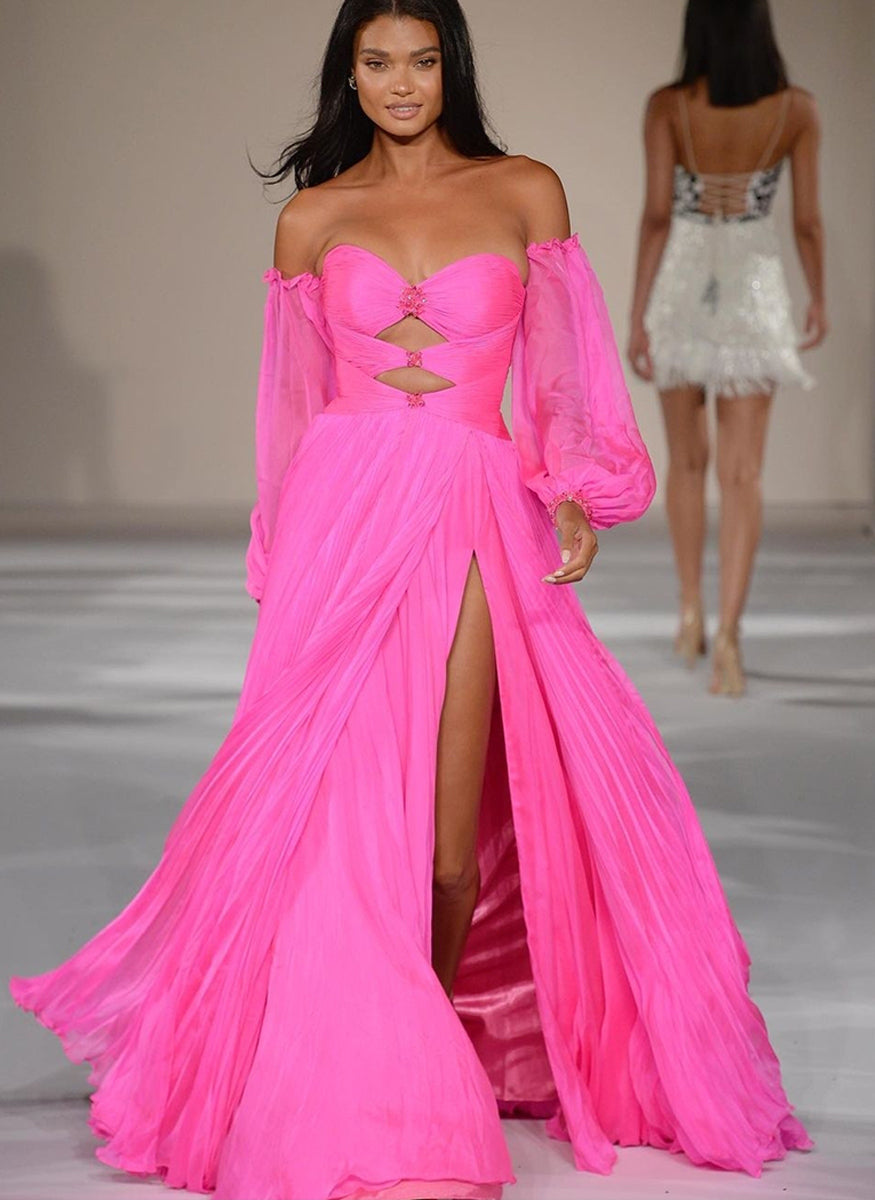 Strapless Sweetheart Pleated Gown with Detached Sleeves