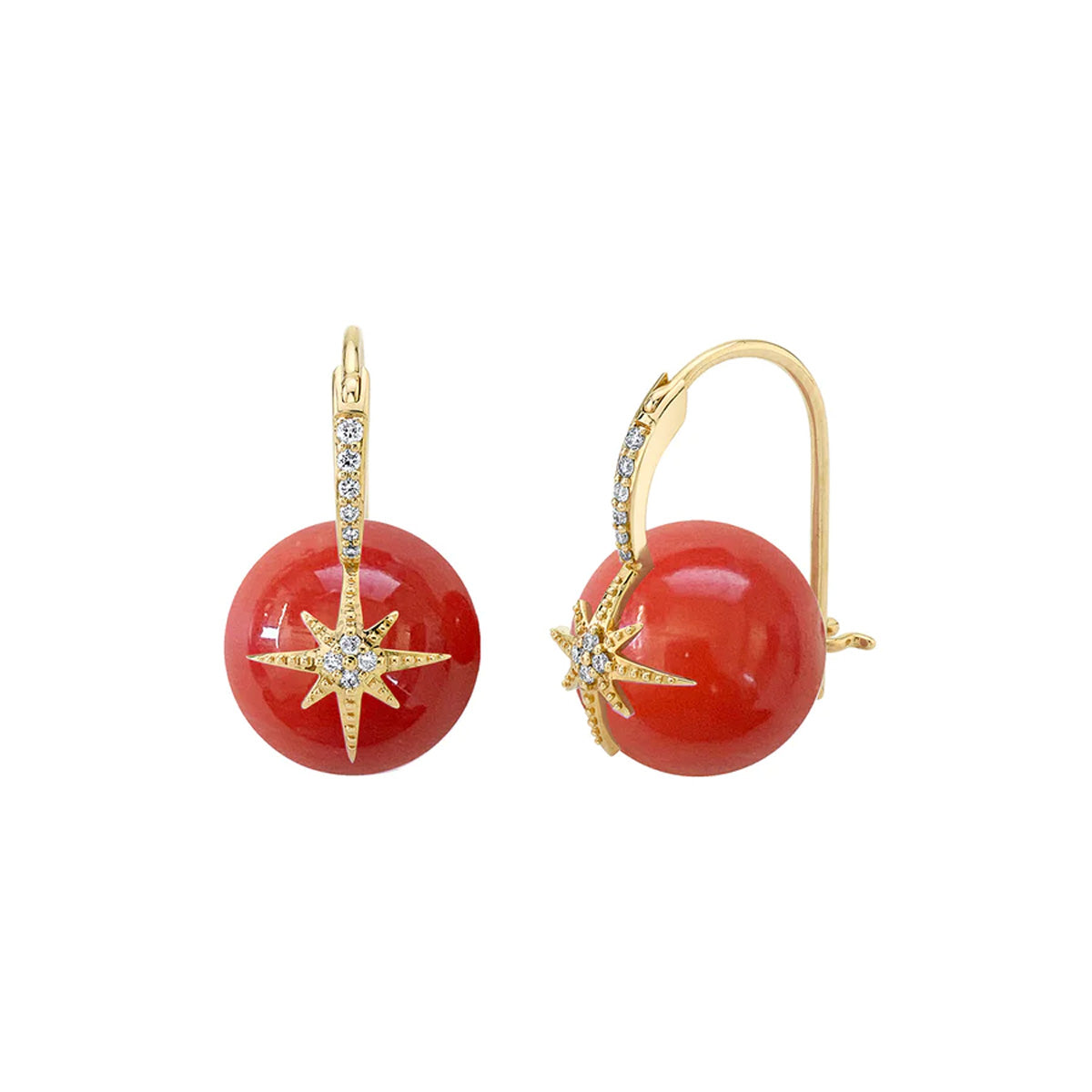 Coral Beads with Diamond Starburst Earrings