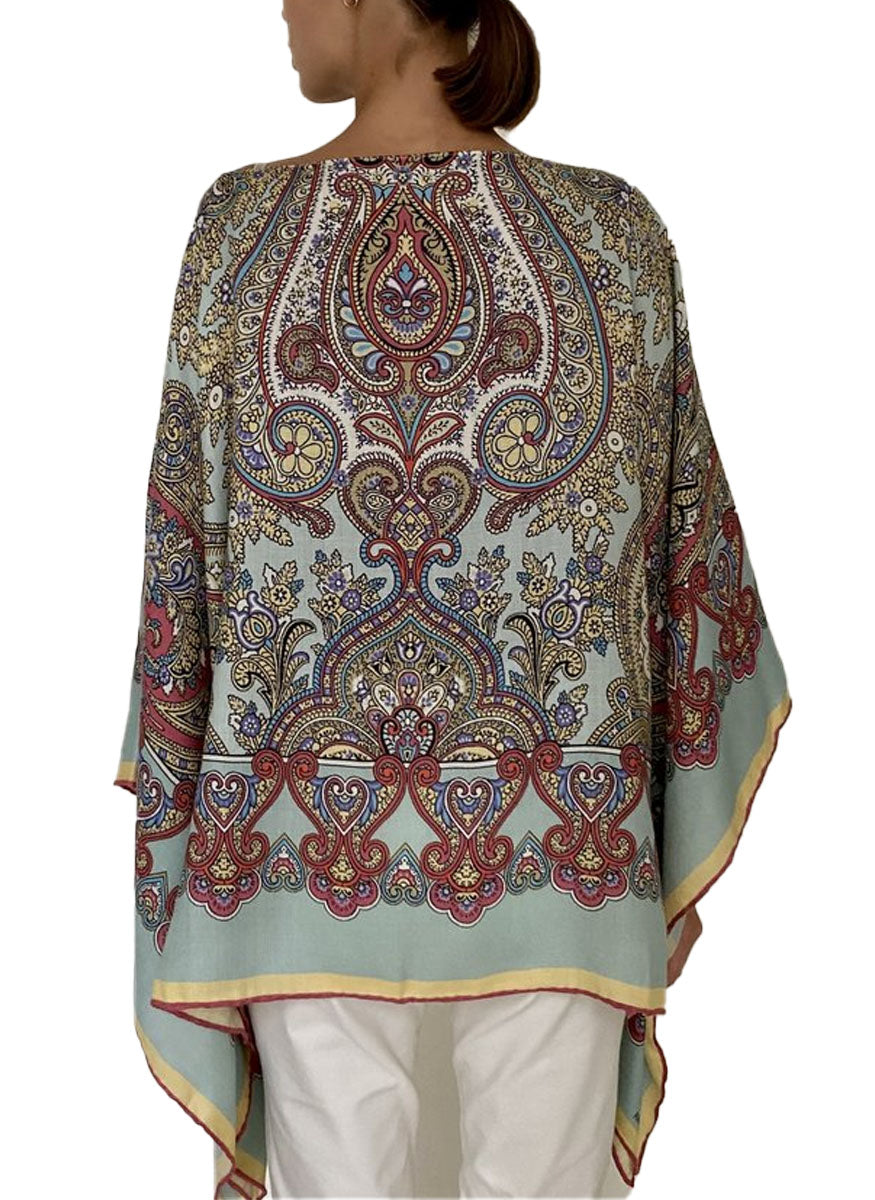 Paisley Cashmere Poncho in Sage