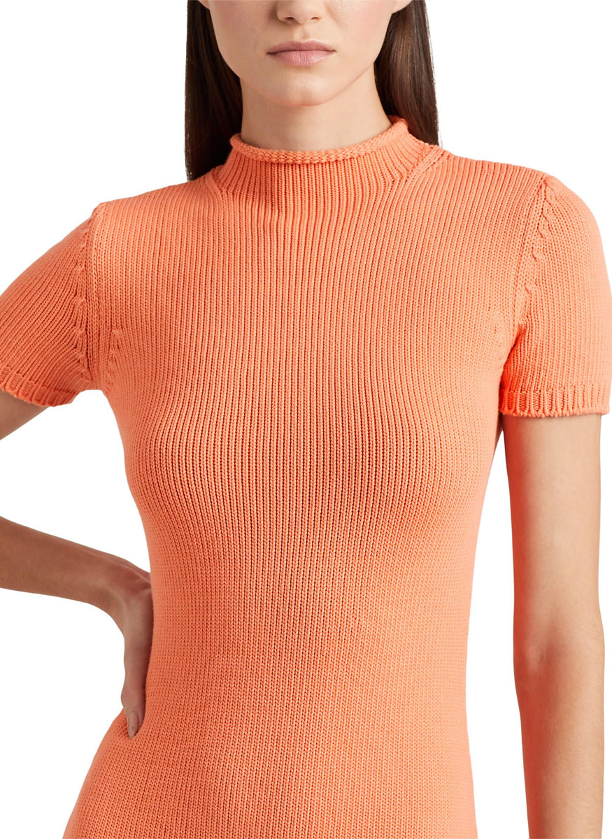 Short Sleeve Roll Neck Sweater Dress in Melon - Ralph Lauren Collection