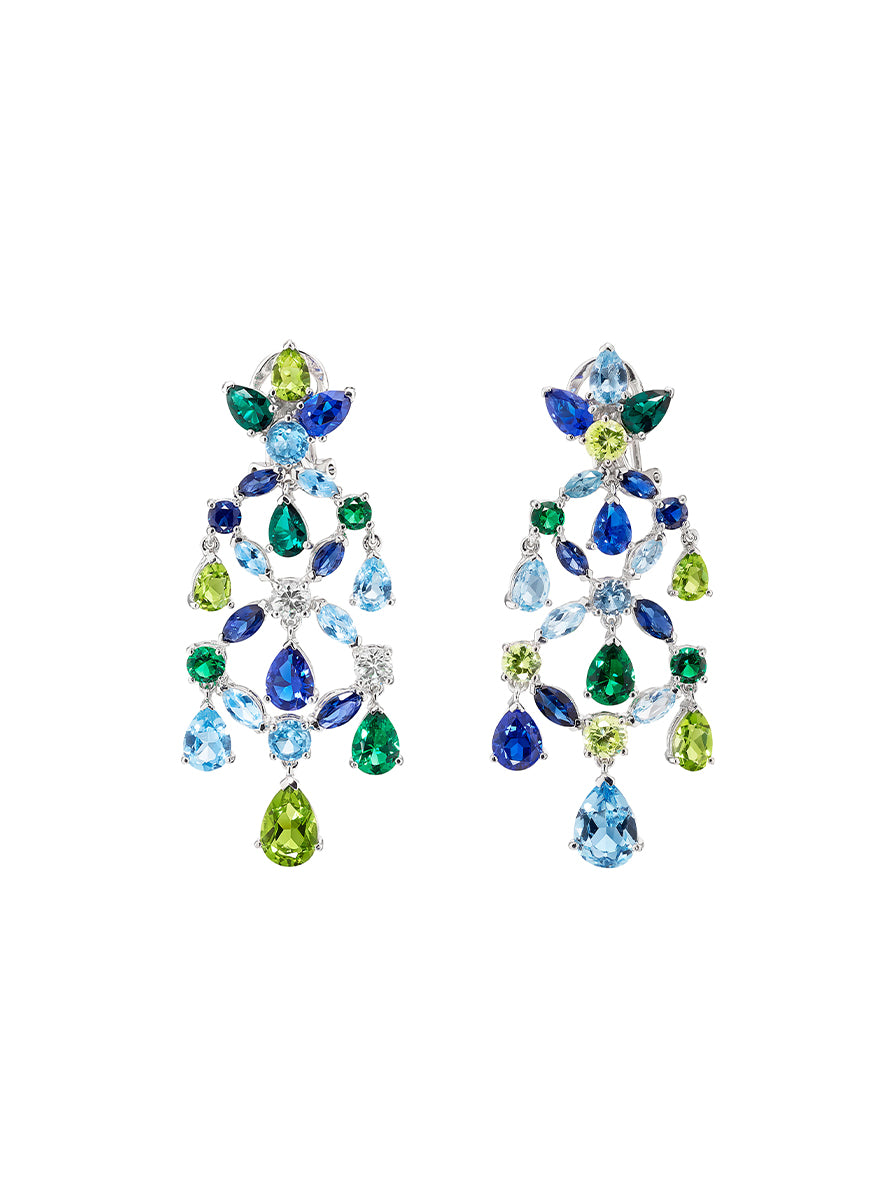 “Emerald Sapphire Chandelier” Earrings