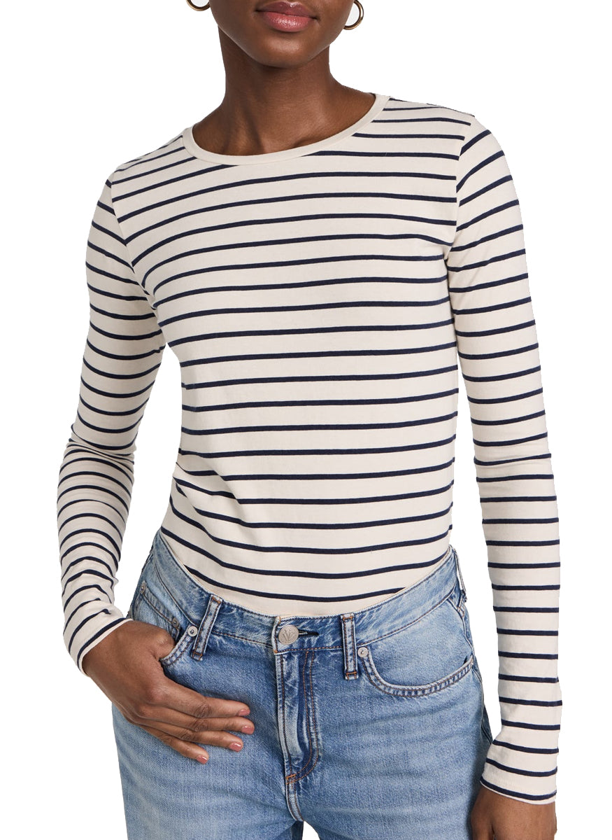 Long Sleeve Shirt in Navy and Natural Stripe
