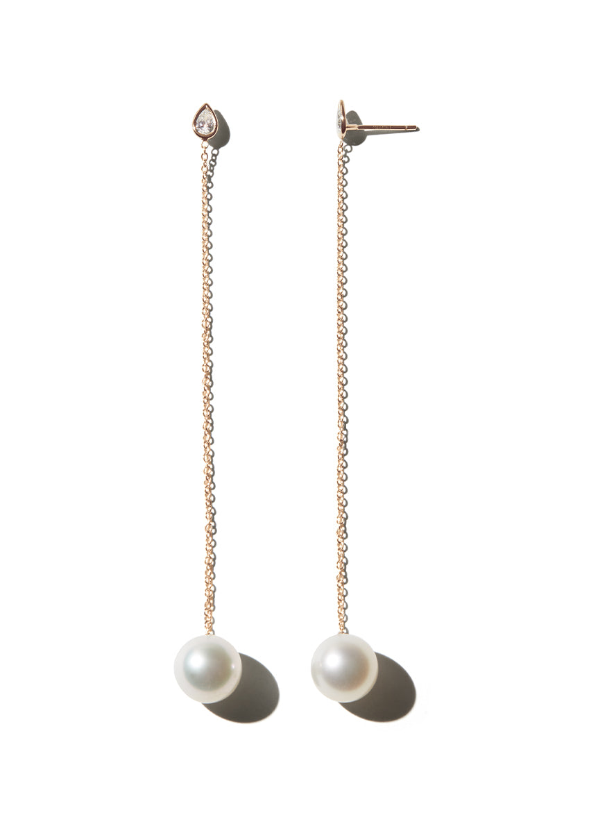 South Sea Pearl and Pear Diamond Drop Earrings