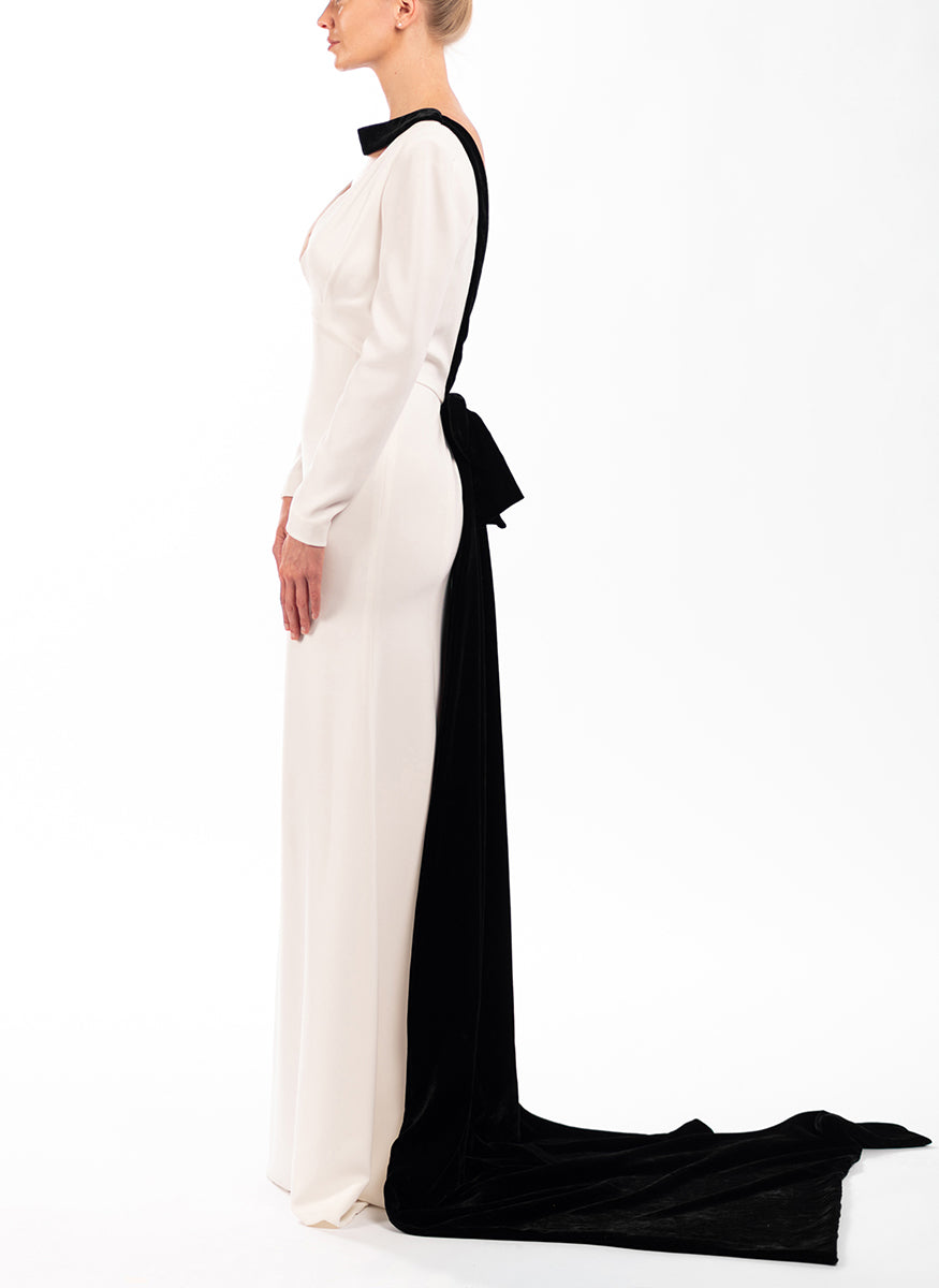 Long Sleeve V-neck Crepe Gown - Elizabeth Kennedy