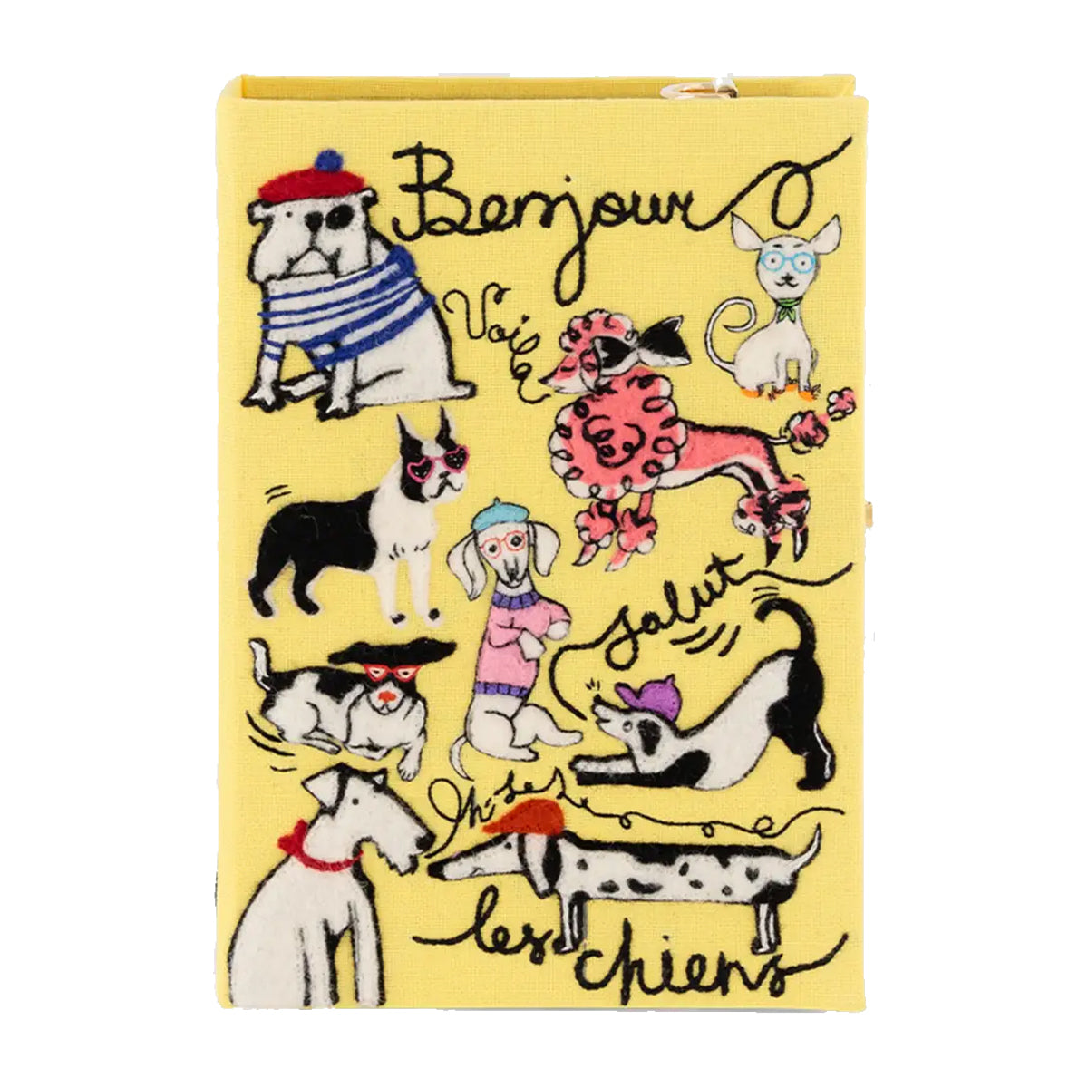 "Bonjour Les Chiens" Book Clutch with Strap