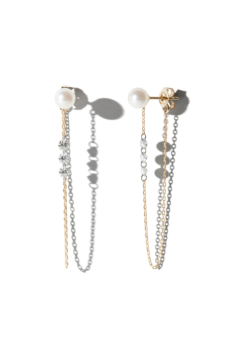 Akoya Pearl and Diamonds Chain Loop Earrings