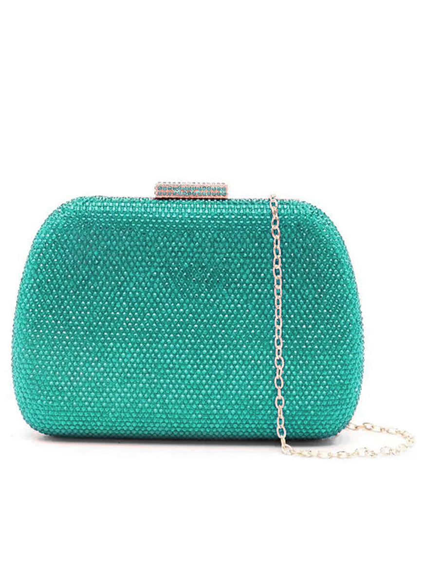 Angel Crystal Clutch in Teal Blue with Chain