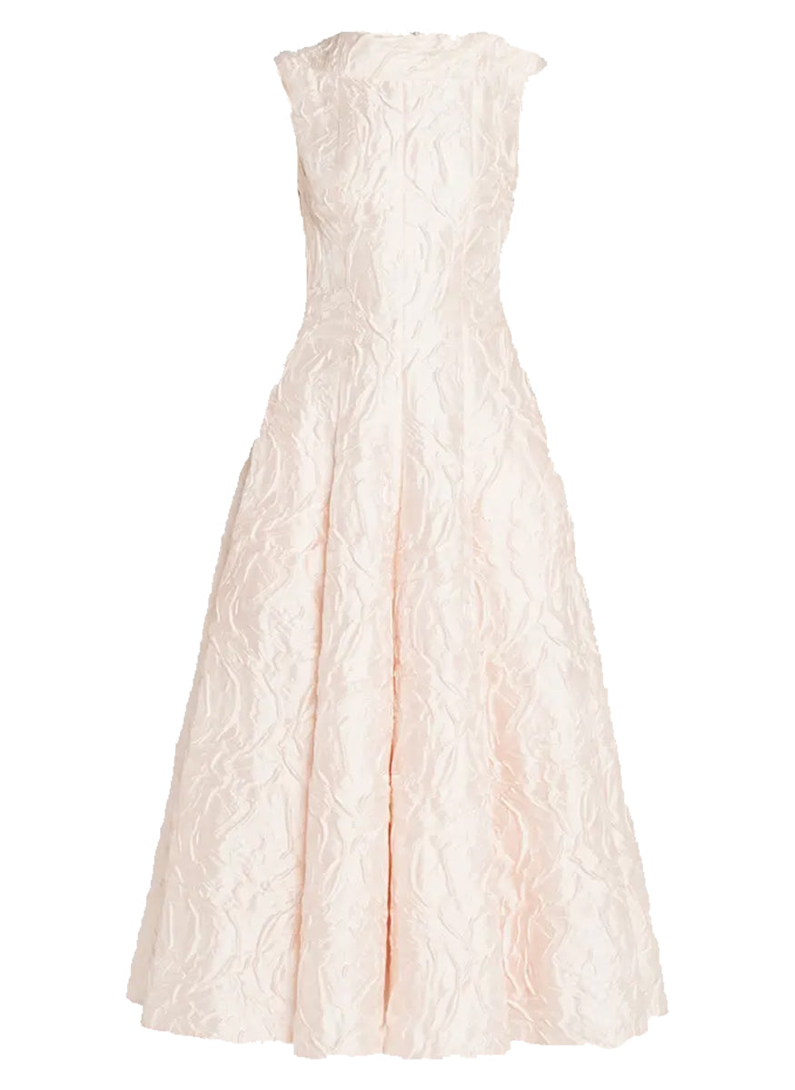 Tomini15 Poiret Rose Jacquard Midi Dress in Blush