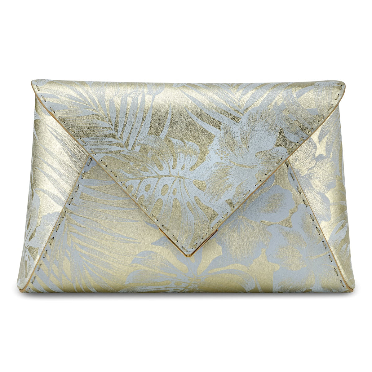 Lee Large Flower Clutch with Chain in Gold Shimmery Leather